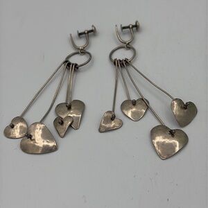 Vintage Modernist Sterling Silver Screw Back Dangle Earrings